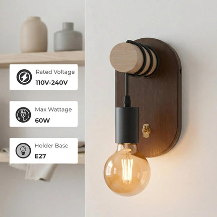 Harlow Wooden Wall Light with Toggle Switch