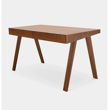 Modern brown home office Wooden desk with four legs on a white background