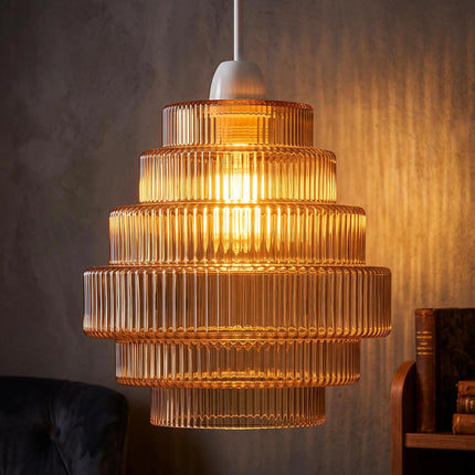 Amber Fluted Ribbed Glass Lampshade