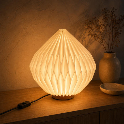Large Origami Paper Table Lamp – Minimalist Bedside Accent Lighting, Paper Desk Lamp