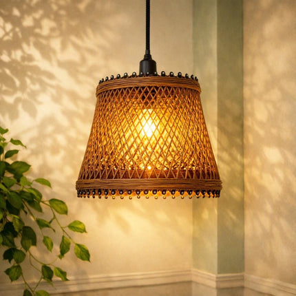 Orra Drum Bell Rattan Lampshade - Natural Boho Wicker Lighting