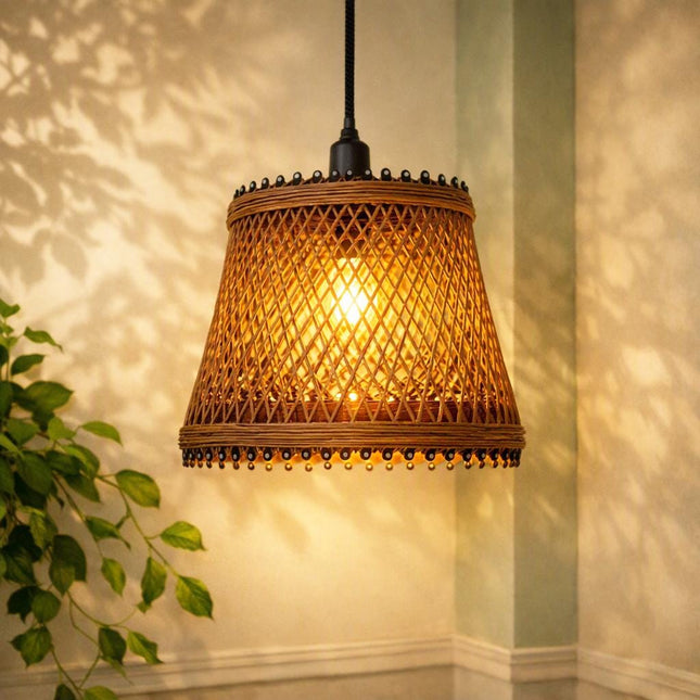 Orra Drum Bell Rattan Lampshade - Natural Boho Wicker Lighting