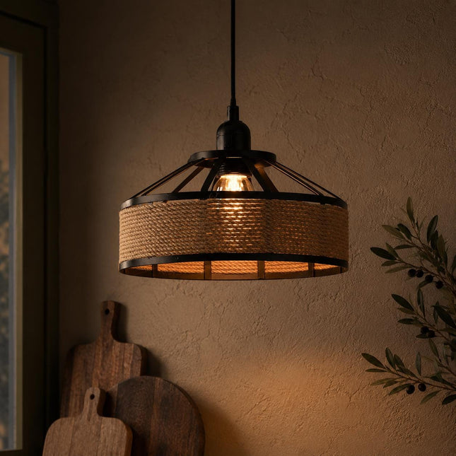 Ropeworks Hemp Pendant Light - Vintage Industrial E27 Ceiling Light