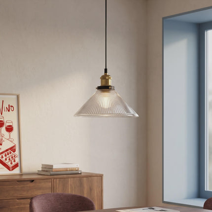 Elwood Vintage Fluted Ribbed Glass Pendant Light