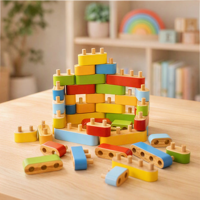 Wooden Building blocks – 52 Piece Stacking & Construction Toy