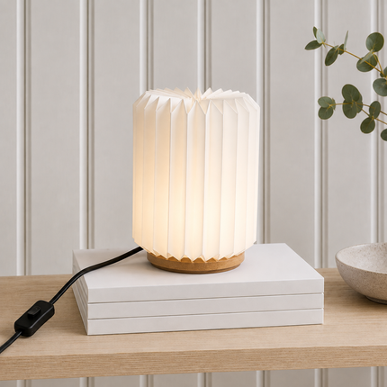 Origami Wood and Paper Table Lamp – Minimalist Bedside Light, Accent Lighting, Paper Desk Lamp