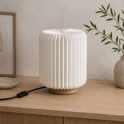 Origami Wood and Paper Table Lamp – Minimalist Bedside Light, Accent Lighting, Paper Desk Lamp
