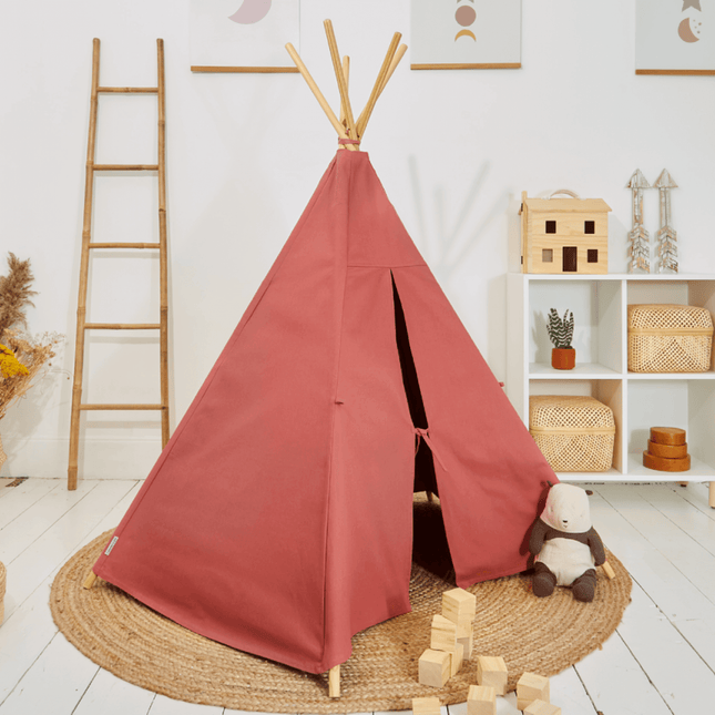 rose pink scandi teepee tent in kids bedroom