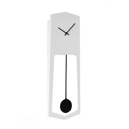 Scandi Modern wall clock with a long pendulum on a white background