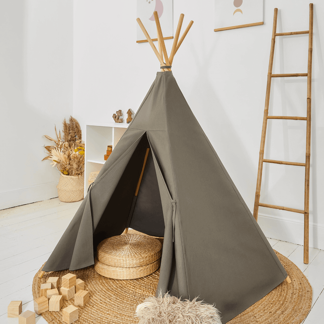 army green teepee in bohemian style