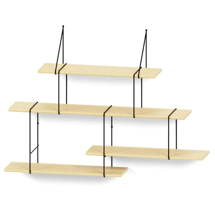 link shelving ash wood shelves with black metal brackets on a white background