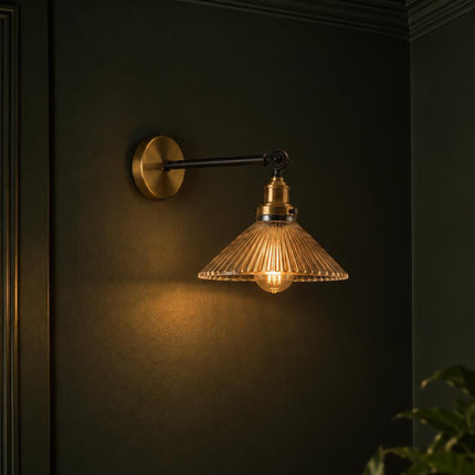 Elwood Vintage Amber Ribbed Glass Wall Light