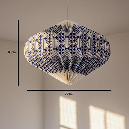 Blue Pattern Origami Diamond Lampshade with light off