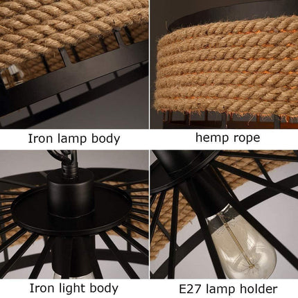 Ropeworks Hemp Pendant Light - Vintage Industrial E27 Ceiling Light