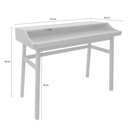 vintage retro desk with dimensions labeled on a white background