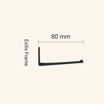 Exilis Frame with dimensions 80 mm on a beige background