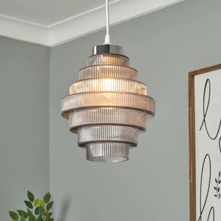 grey lampshade with ribbed glass