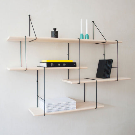 link shelving in ash with black metal links