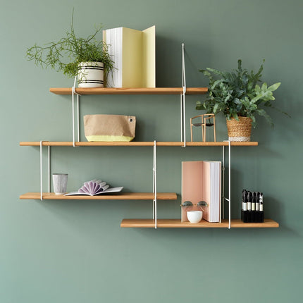 Link shelving Unit oak on green wall