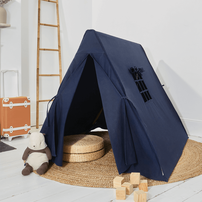 midnight blue a frame play tent in childs bedroom