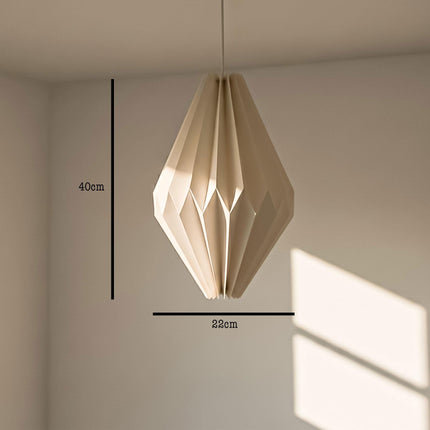 origami shade with measurements showing size of product