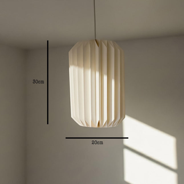 origami tube lampshade showing measurements