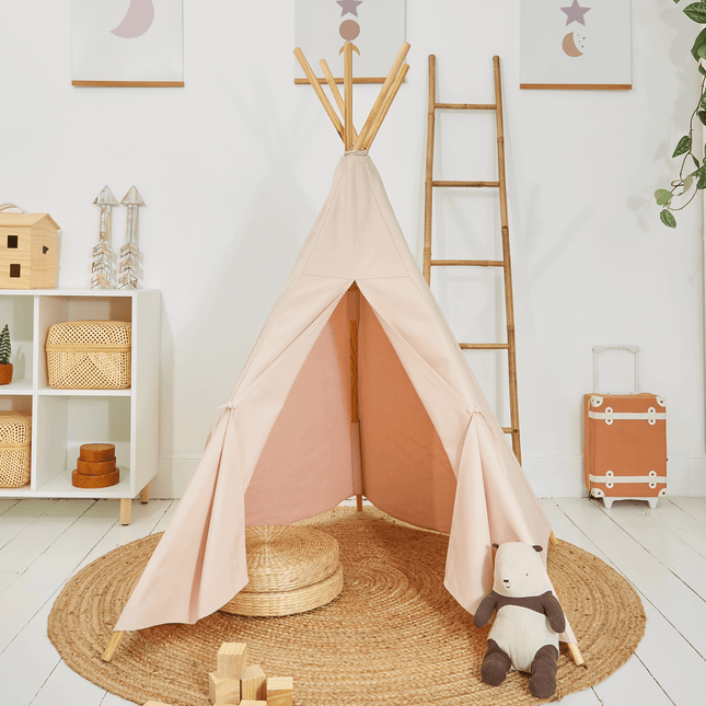 pastel petal pink kids teepee in a scandi interior