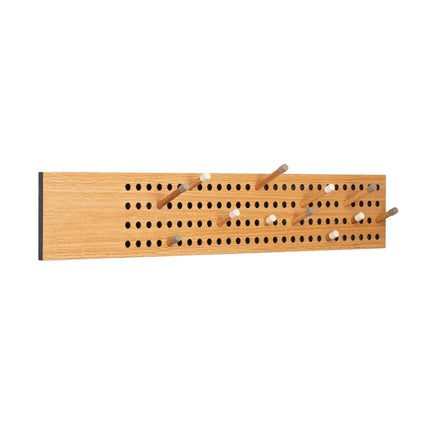 Wooden scoreboard clothes hooks on a white background