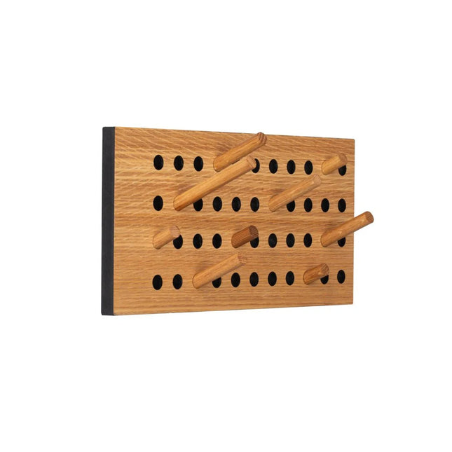 Wooden scoreboard clothes hooks with hooks on a white background