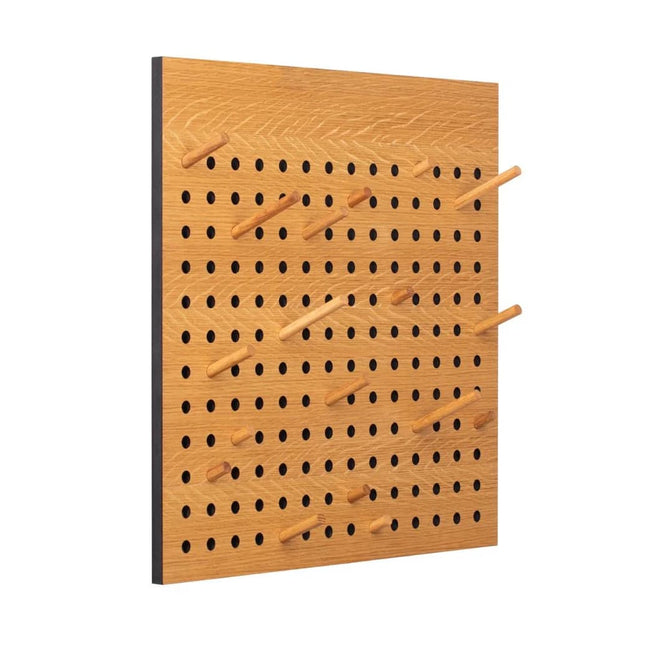 Wooden scoreboard clothes hooks with wooden pegs on a white background
