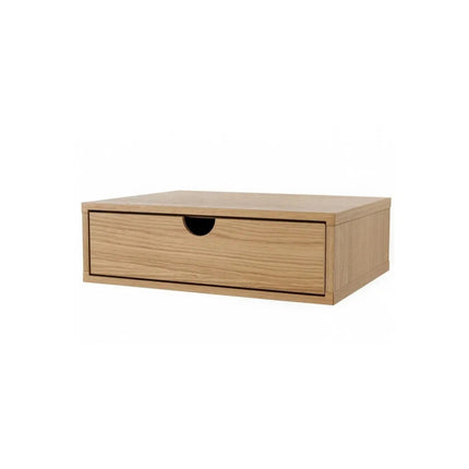 Wooden wall mounted nightstand drawer uni on a white background