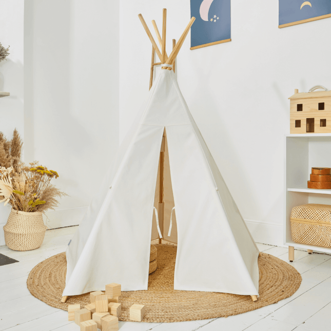 kids play tipi den in white fabric