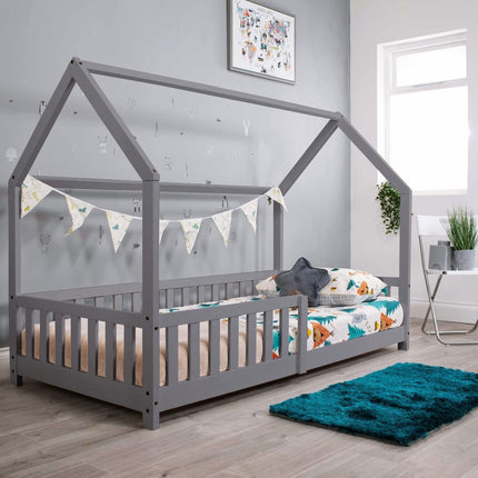 grey version of the wooden house bed